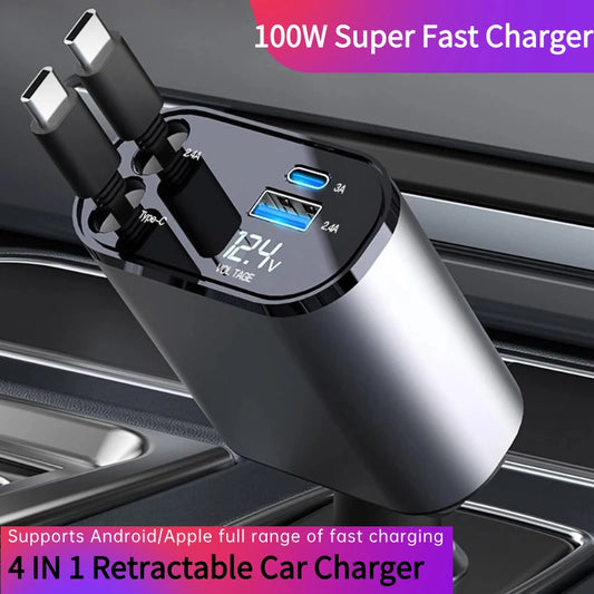 4-In-1 Retractable Car Charger - 35% OFF Use Code - MELKINS35OFF